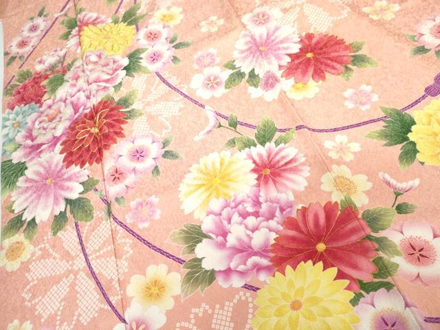 平和屋着物●訪問着　駒刺繍　草花文　金通し地　正絹　逸品　AABG7963cs