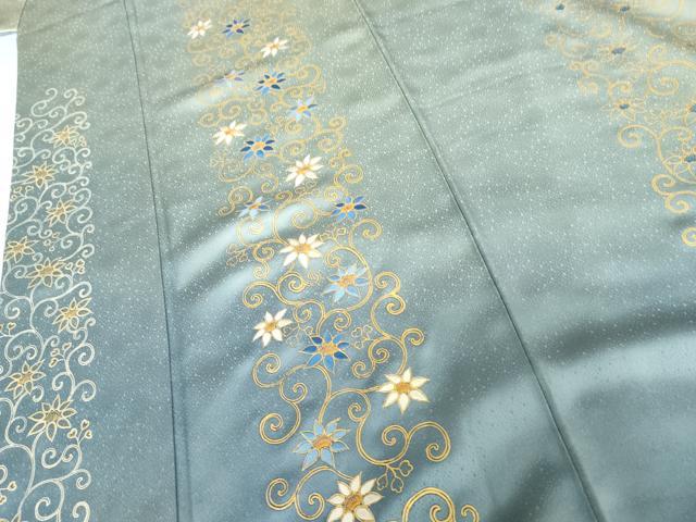 平和屋着物●人間国宝　福田喜三郎　訪問着　中国三大刺繍　相良刺繍　花唐草文　暈し染め　金彩　正絹　逸品　AABG7968cs