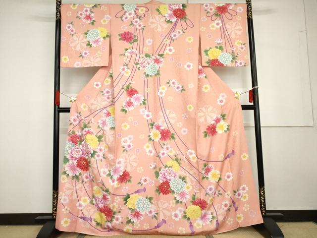 平和屋着物●訪問着　駒刺繍　草花文　金通し地　正絹　逸品　AABG7963cs