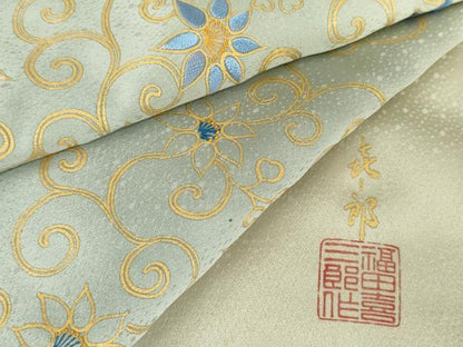 平和屋着物●人間国宝　福田喜三郎　訪問着　中国三大刺繍　相良刺繍　花唐草文　暈し染め　金彩　正絹　逸品　AABG7968cs