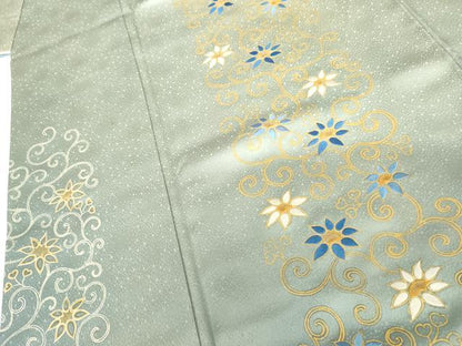 平和屋着物●人間国宝　福田喜三郎　訪問着　中国三大刺繍　相良刺繍　花唐草文　暈し染め　金彩　正絹　逸品　AABG7968cs