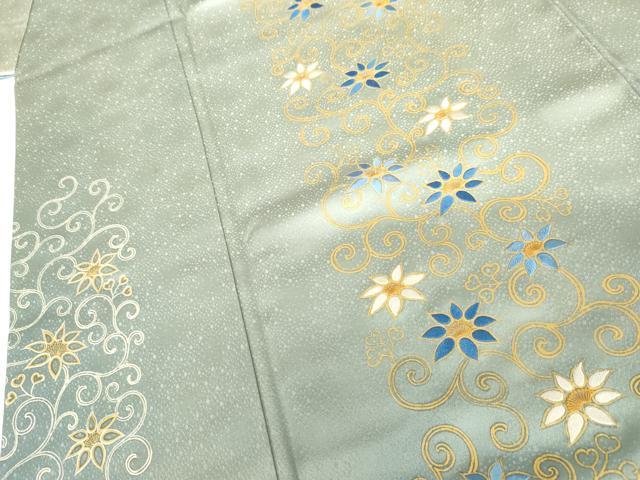 平和屋着物●人間国宝　福田喜三郎　訪問着　中国三大刺繍　相良刺繍　花唐草文　暈し染め　金彩　正絹　逸品　AABG7968cs