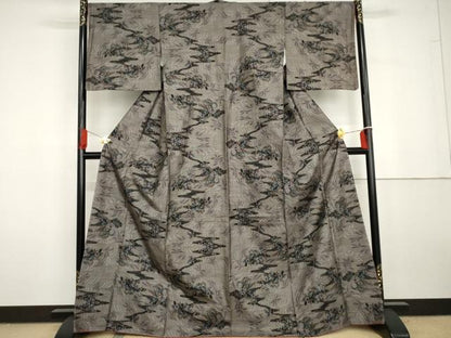平和屋着物●本場大島紬　カタス9マルキ　泥染め　草花文　正絹　逸品　未使用　AABG7965cs