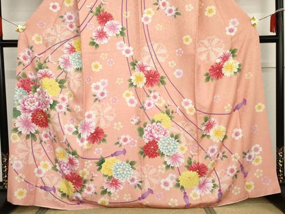 平和屋着物●訪問着　駒刺繍　草花文　金通し地　正絹　逸品　AABG7963cs