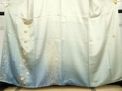 平和屋着物●人間国宝　福田喜三郎　訪問着　中国三大刺繍　相良刺繍　花唐草文　暈し染め　金彩　正絹　逸品　AABG7968cs