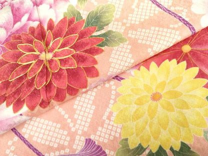 平和屋着物●訪問着　駒刺繍　草花文　金通し地　正絹　逸品　AABG7963cs