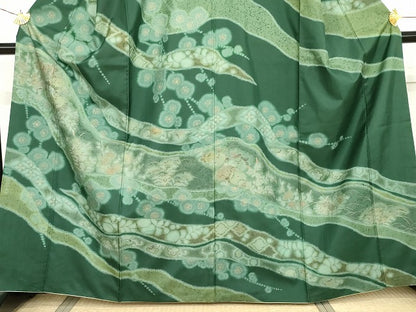 平和屋着物●本場大島紬　染大島　訪問着　吉祥枝花文　金彩　正絹　逸品　AABG7939cs