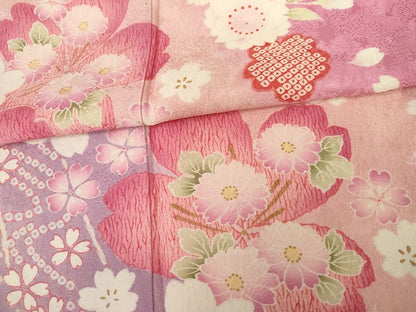 平和屋着物●豪華振袖　舞花文　暈し染め　金彩　正絹　逸品　AABG7942cs