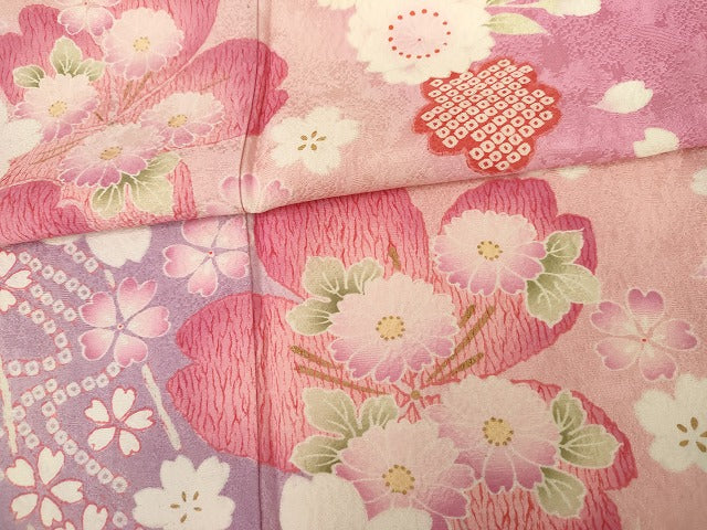 平和屋着物●豪華振袖　舞花文　暈し染め　金彩　正絹　逸品　AABG7942cs