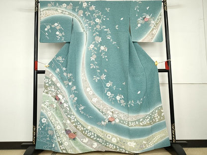 平和屋着物●訪問着　流水枝花文　暈し染め　金彩　正絹　逸品　AABG7929cs