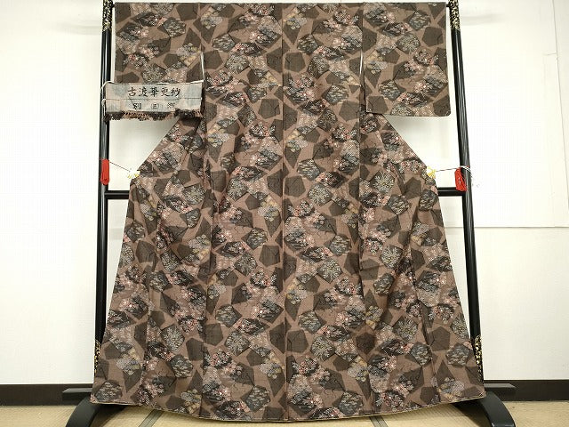 平和屋着物●上質な紬　古渡華更紗　反端付き　正絹　逸品　未使用　AABG7946cs