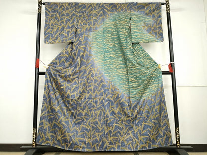 平和屋着物●訪問着　駒刺繍　葦　雪芝枝葉文　暈し染め　金彩　正絹　逸品　未使用　AABG7931cs