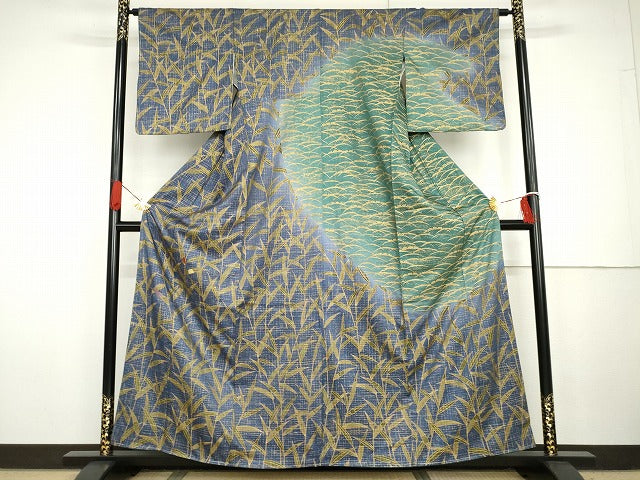 平和屋着物●訪問着　駒刺繍　葦　雪芝枝葉文　暈し染め　金彩　正絹　逸品　未使用　AABG7931cs