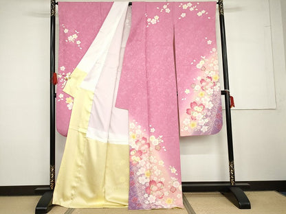 平和屋着物●豪華振袖　舞花文　暈し染め　金彩　正絹　逸品　AABG7942cs