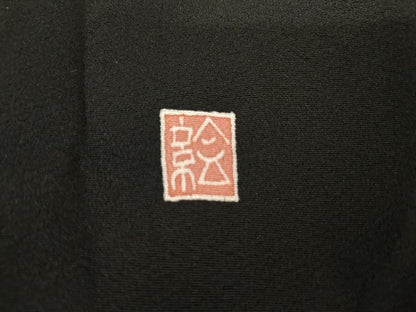 平和屋着物●本加賀友禅作家　野村絵美　黒留袖　地紙飛鶴草花文　正絹　逸品　AABG7944cs