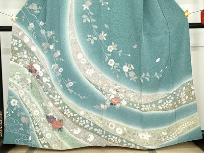 平和屋着物●訪問着　流水枝花文　暈し染め　金彩　正絹　逸品　AABG7929cs
