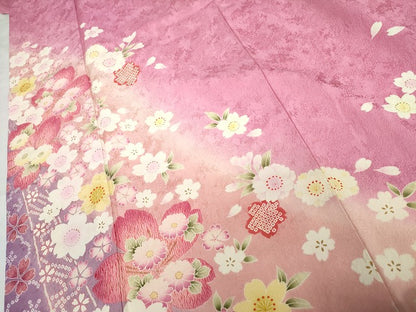 平和屋着物●豪華振袖　舞花文　暈し染め　金彩　正絹　逸品　AABG7938cs