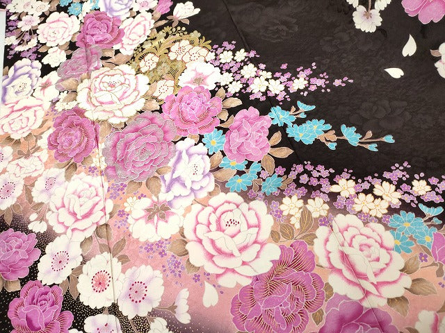 平和屋着物●豪華振袖　刺繍　枝花文　暈し染め　ラインストーン　金銀彩　金糸　正絹　逸品　AABG7935cs