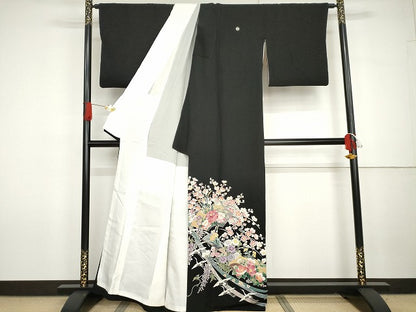 平和屋着物●本加賀友禅作家　野村絵美　黒留袖　地紙飛鶴草花文　正絹　逸品　AABG7944cs