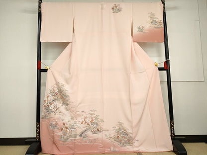 平和屋着物●訪問着 中国三大刺繍 汕頭刺繍 スワトウ刺繍 相良刺繍 渡橋風景松竹梅文 暈し染め 金糸 正絹 逸品 未使用 AABG7932cs