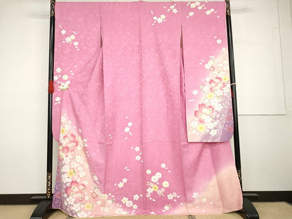 平和屋着物●豪華振袖　舞花文　暈し染め　金彩　正絹　逸品　AABG7938cs