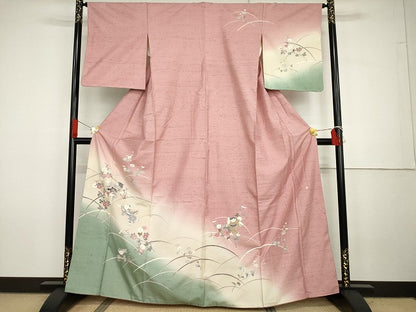 平和屋着物●石川県指定無形文化財　牛首紬　白山工房　手織り　童子に枝花　正絹　逸品　AABG7945cs