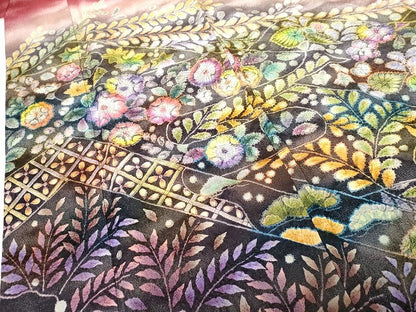 平和屋着物●伯河貞雄　振袖　辻が花　暈し染め　銀通し地　正絹　逸品　AABG7943cs