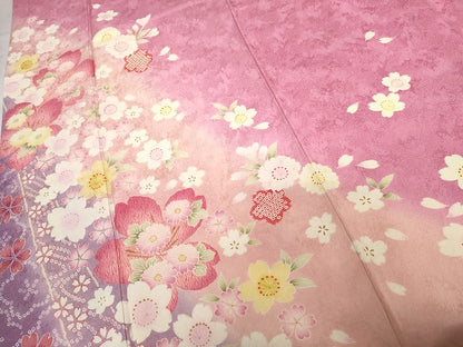 平和屋着物●豪華振袖　舞花文　暈し染め　金彩　正絹　逸品　AABG7942cs