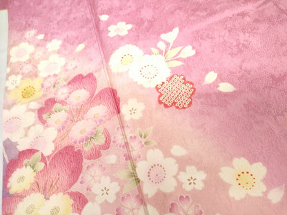 平和屋着物●豪華振袖　舞花文　暈し染め　金彩　正絹　逸品　AABG7942cs