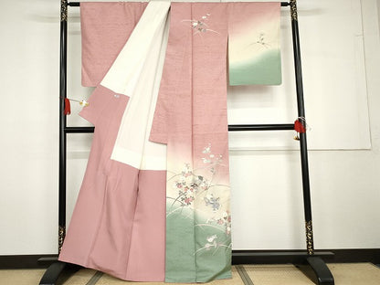 平和屋着物●石川県指定無形文化財　牛首紬　白山工房　手織り　童子に枝花　正絹　逸品　AABG7945cs