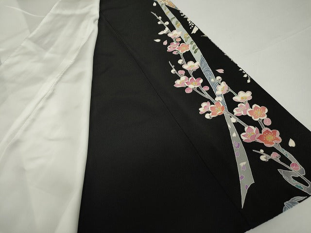 平和屋着物●本加賀友禅作家　野村絵美　黒留袖　地紙飛鶴草花文　正絹　逸品　AABG7944cs