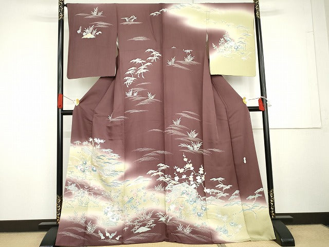平和屋着物●名門・上野家　上野街子　清染居　訪問着　松竹梅　風景花文　暈し染め　正絹　逸品　AABG7937cs