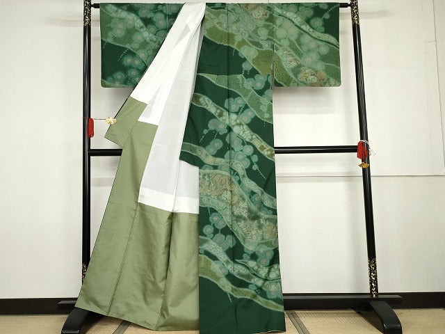 平和屋着物●本場大島紬　染大島　訪問着　吉祥枝花文　金彩　正絹　逸品　AABG7939cs
