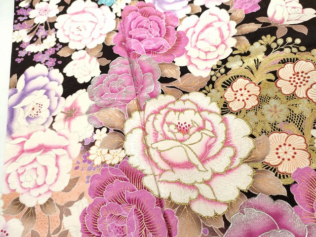 平和屋着物●豪華振袖　刺繍　枝花文　暈し染め　ラインストーン　金銀彩　金糸　正絹　逸品　AABG7935cs