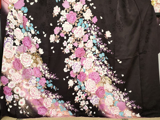 平和屋着物●豪華振袖　刺繍　枝花文　暈し染め　ラインストーン　金銀彩　金糸　正絹　逸品　AABG7935cs
