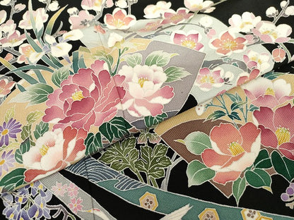 平和屋着物●本加賀友禅作家　野村絵美　黒留袖　地紙飛鶴草花文　正絹　逸品　AABG7944cs