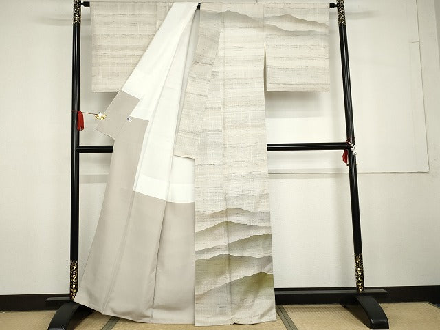 平和屋着物●インド・アッサム　野蚕糸　手織　ムガシルク　訪問着　作家物　重ね山文　正絹　逸品　AABG7952cs