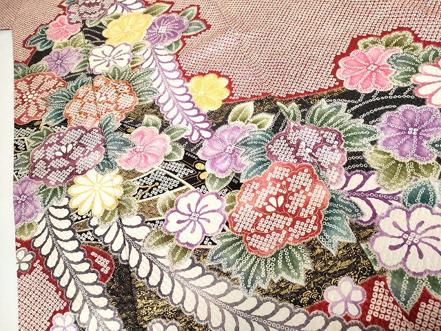 平和屋着物●訪問着　駒刺繍　草花文　金彩　正絹　逸品　AABG7949cs