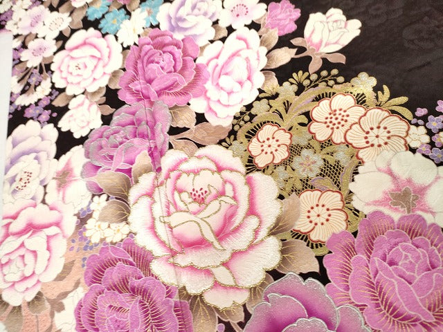 平和屋着物●豪華振袖　刺繍　枝花文　暈し染め　ラインストーン　金銀彩　金糸　正絹　逸品　AABG7958cs
