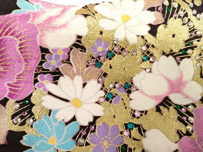平和屋着物●豪華振袖　刺繍　枝花文　暈し染め　ラインストーン　金銀彩　金糸　正絹　逸品　AABG7958cs