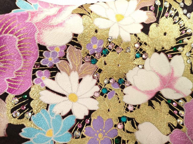 平和屋着物●豪華振袖　刺繍　枝花文　暈し染め　ラインストーン　金銀彩　金糸　正絹　逸品　AABG7958cs