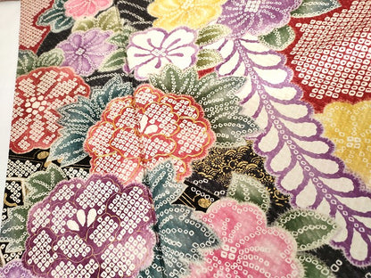平和屋着物●訪問着　駒刺繍　草花文　金彩　正絹　逸品　AABG7949cs
