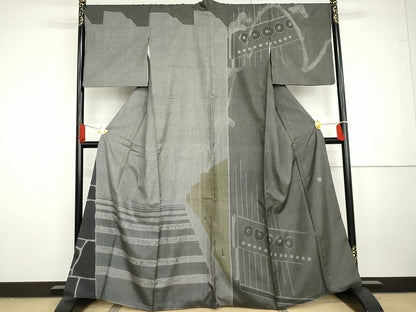 平和屋着物●本場大島紬　染大島　訪問着　風景文　正絹　逸品　AABG7955cs