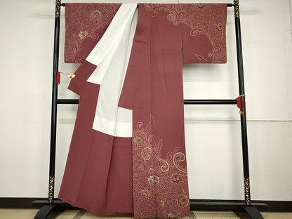 平和屋着物●訪問着　作家物　洋花唐草文　金銀彩　正絹　逸品　AABG7928cs