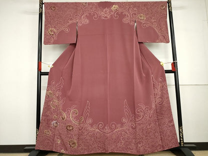 平和屋着物●訪問着　作家物　洋花唐草文　金銀彩　正絹　逸品　AABG7928cs