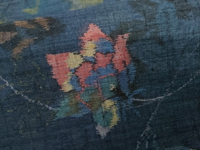 平和屋着物●小千谷紬　更紗花唐草文　証紙付き　正絹　逸品　AABG7957cs