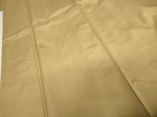 平和屋着物●結城紬　色無地　丁子色　証紙付き　ロング丈　正絹　逸品　未使用　AABG7948cs