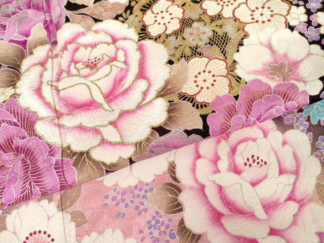 平和屋着物●豪華振袖　刺繍　枝花文　暈し染め　ラインストーン　金銀彩　金糸　正絹　逸品　AABG7958cs