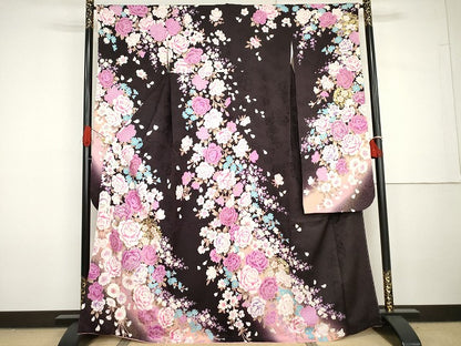 平和屋着物●豪華振袖　刺繍　枝花文　暈し染め　ラインストーン　金銀彩　金糸　正絹　逸品　AABG7958cs