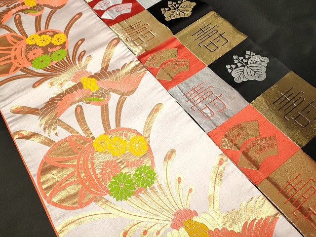 平和屋本店■子供帯 まとめて 35点 鳳凰 向い鶴 向い蝶 花柄 七宝 楽器 寿字 アンティーク 金銀糸 など 着用可能多数 未使用品あり ppp3511
